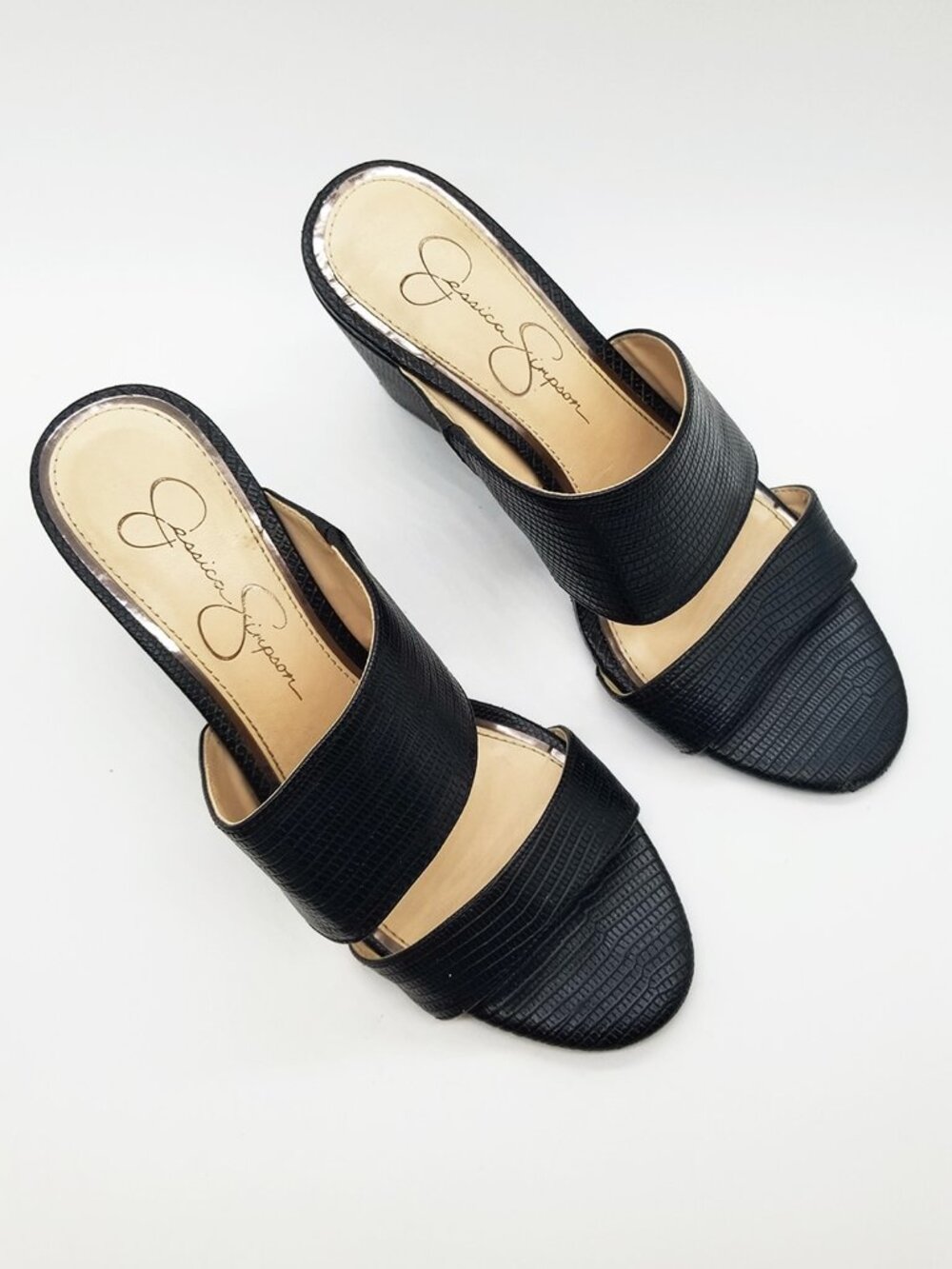 Jessica Simpson Cayren Black Double Strap Wedge Slide Sandal Women's 7M Slip On - Picture 13 of 15